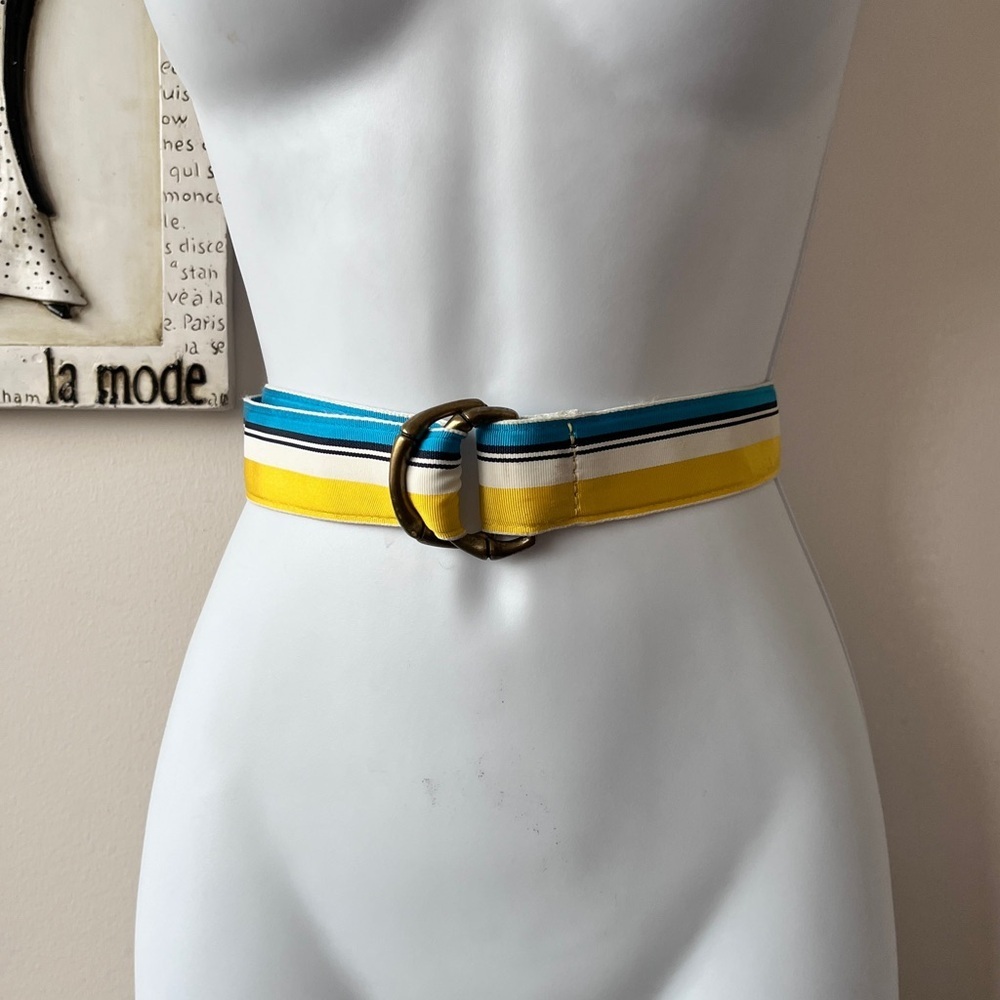 J. Crew Double D-Ring Grosgrain Ribbon Striped Belt